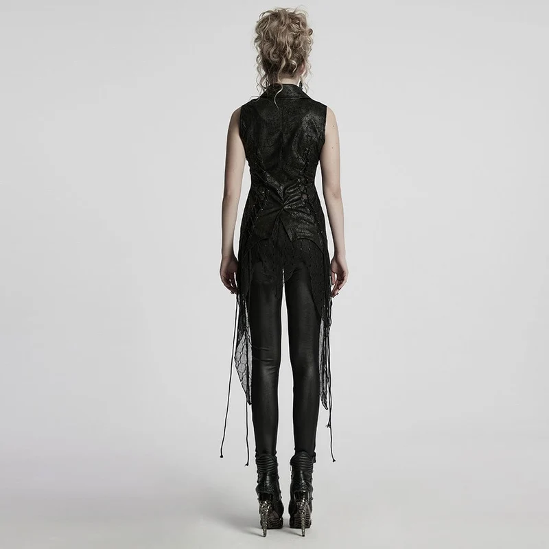 Gothic-Weste mit unregelmäßigem Mesh-Splice und Schnürung für Damen