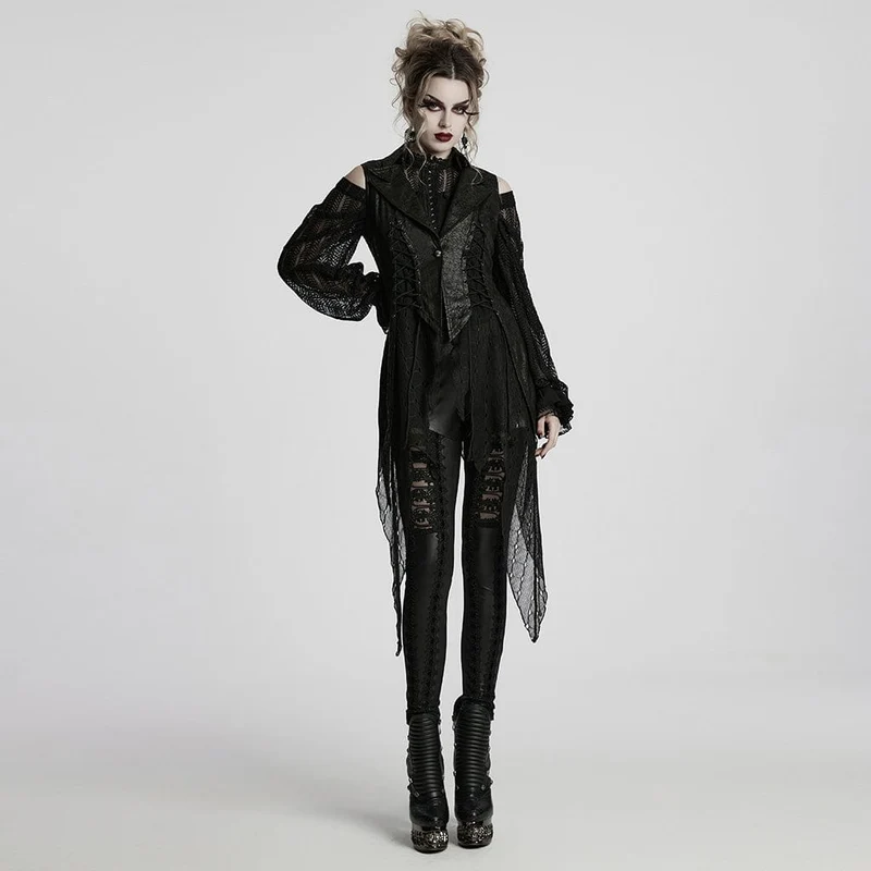 Gothic-Weste mit unregelmäßigem Mesh-Splice und Schnürung für Damen