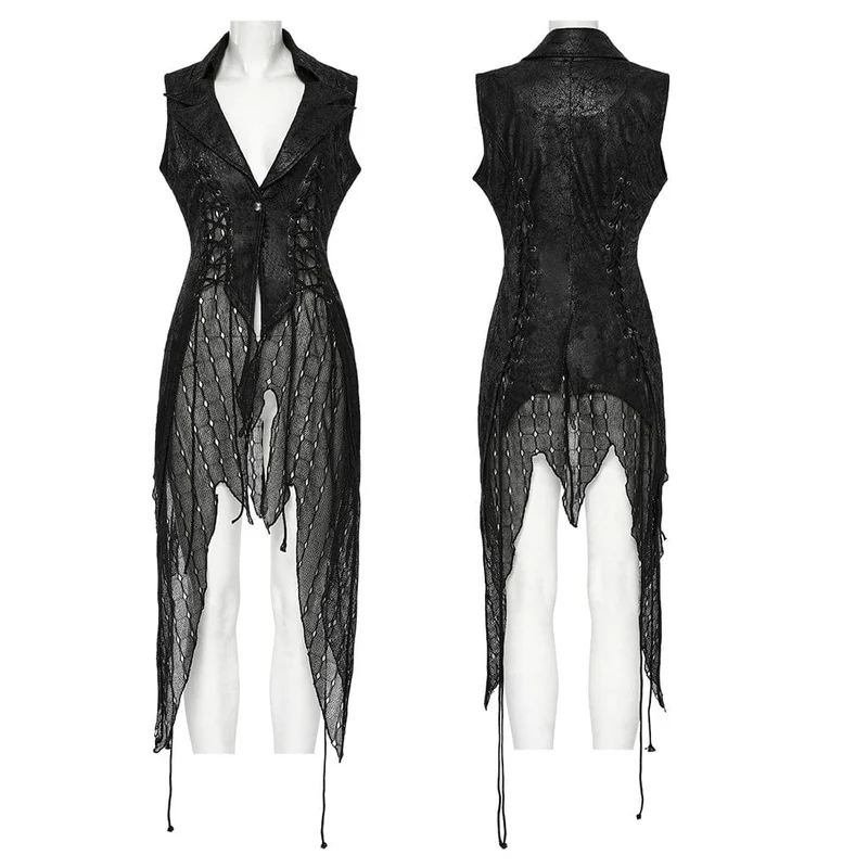 Gothic-Weste mit unregelmäßigem Mesh-Splice und Schnürung für Damen