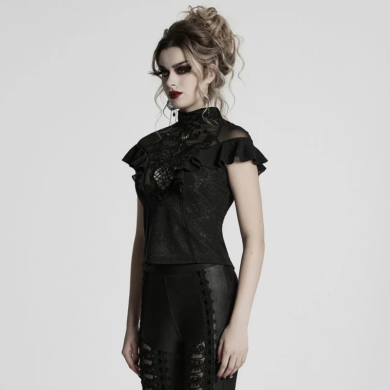 Gothic-Spitzenhemd mit Stehkragen und Rüschen für Damen