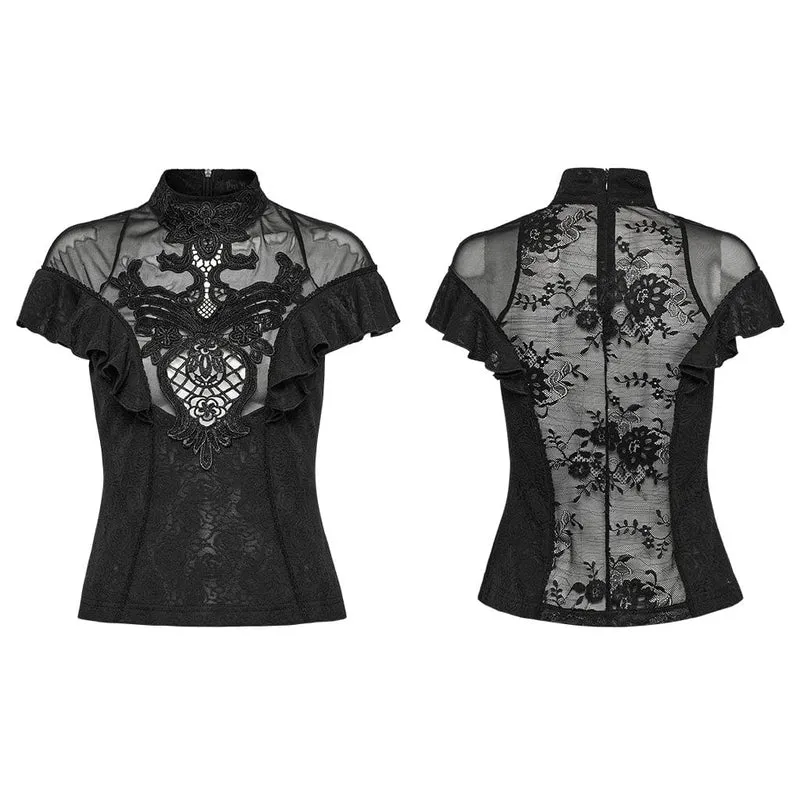 Gothic-Spitzenhemd mit Stehkragen und Rüschen für Damen