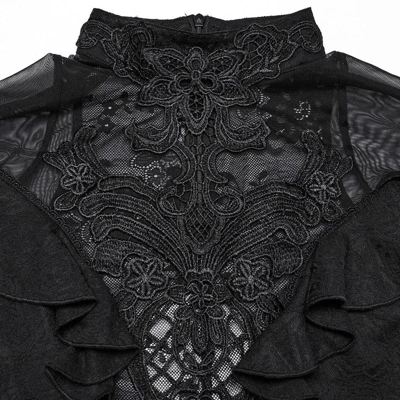 Gothic-Spitzenhemd mit Stehkragen und Rüschen für Damen