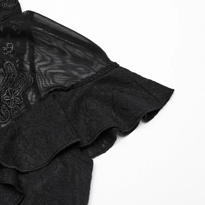 Gothic-Spitzenhemd mit Stehkragen und Rüschen für Damen