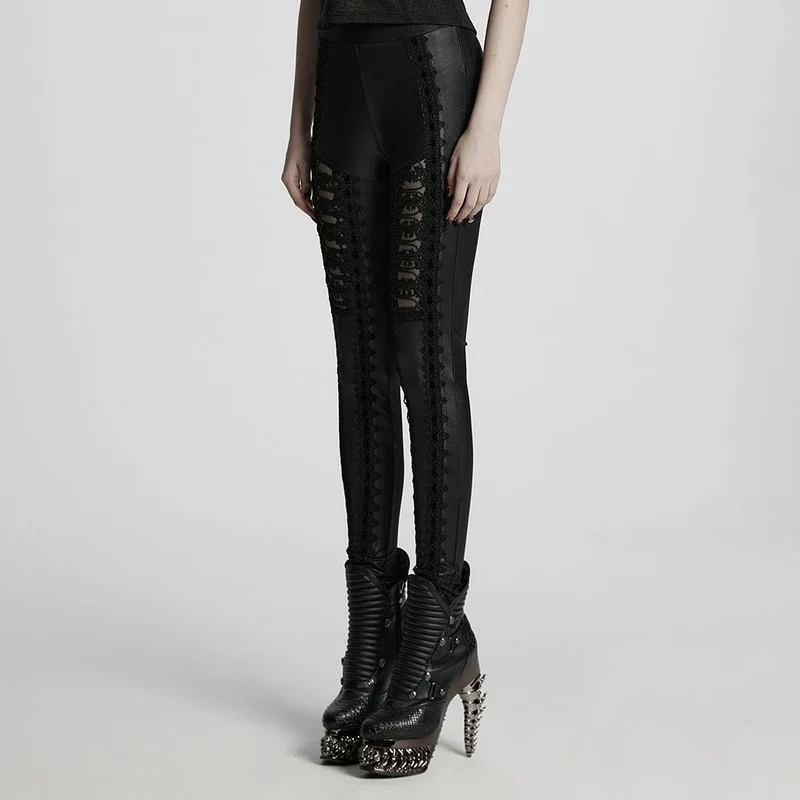 Gothic-Leggings mit Blumenstickerei für Damen