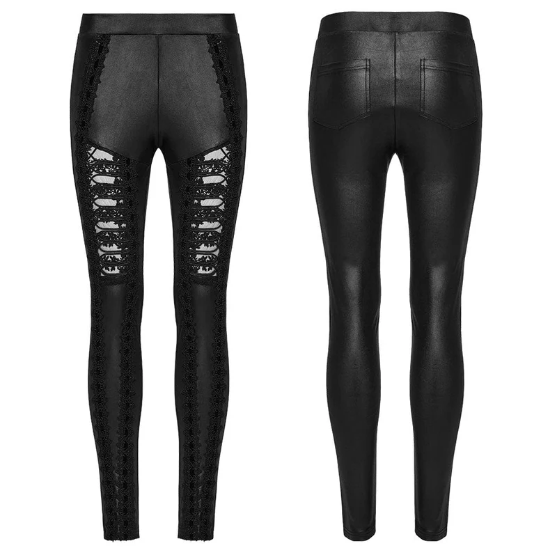 Gothic-Leggings mit Blumenstickerei für Damen