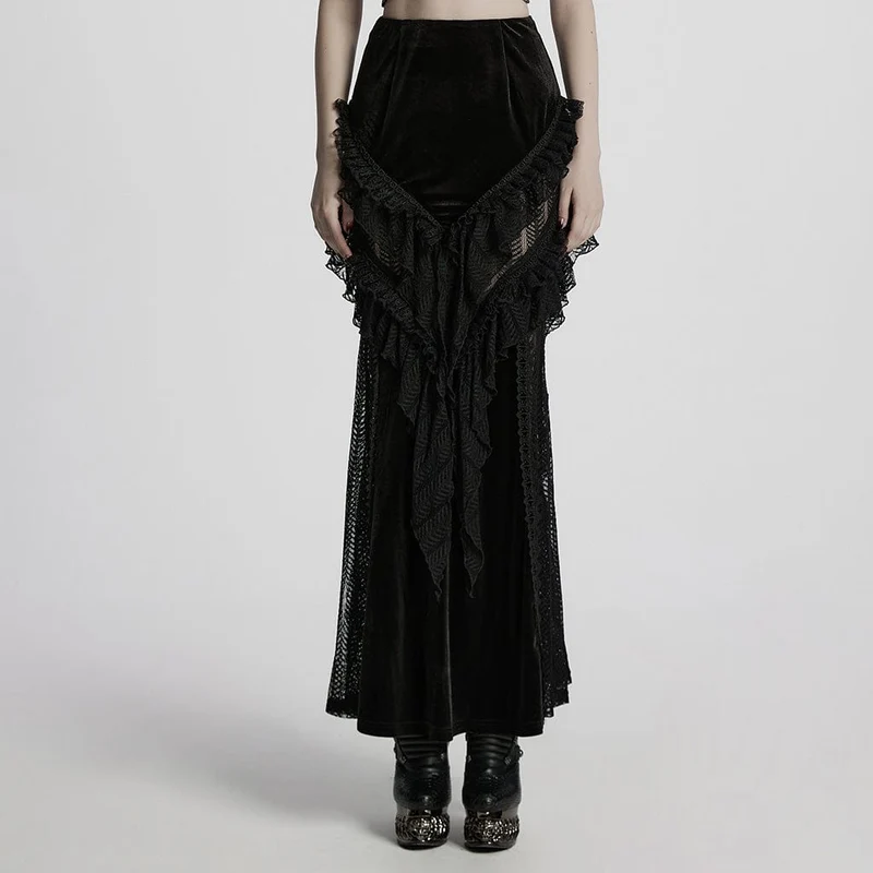 Gothic-Rock aus Samt mit Rüschen und Spitze im Fischschwanz-Stil für Damen