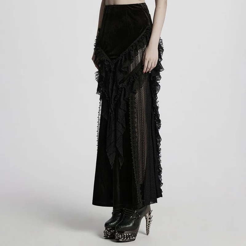 Gothic-Rock aus Samt mit Rüschen und Spitze im Fischschwanz-Stil für Damen