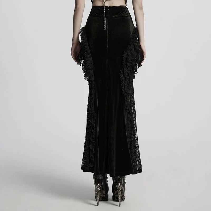 Gothic-Rock aus Samt mit Rüschen und Spitze im Fischschwanz-Stil für Damen