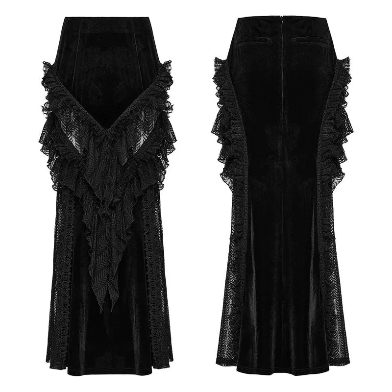Gothic-Rock aus Samt mit Rüschen und Spitze im Fischschwanz-Stil für Damen