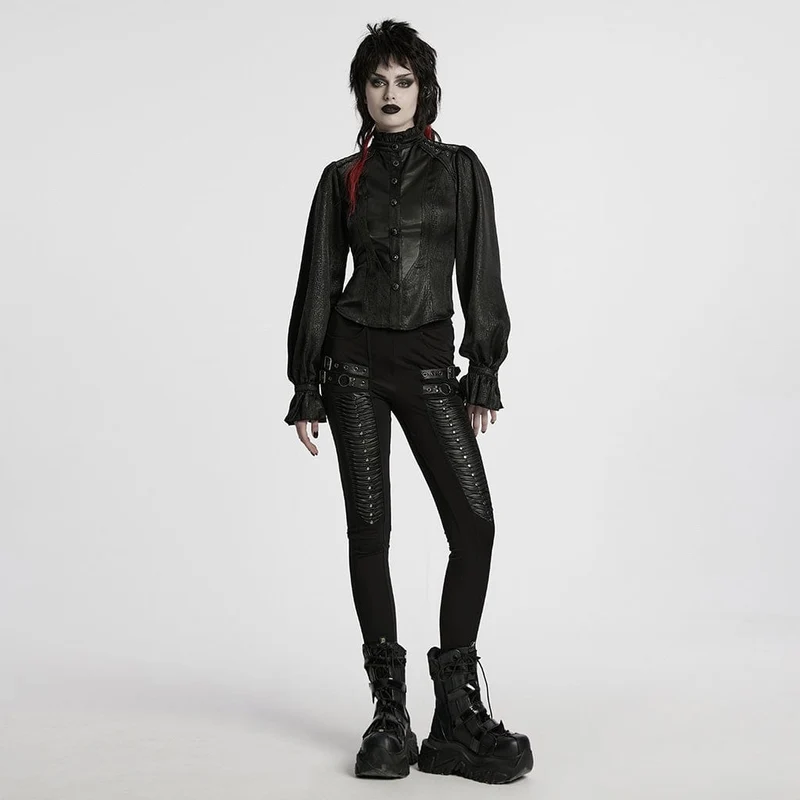 Gothic-Hemd mit Rüschen, Stehkragen und Puffärmeln für Damen