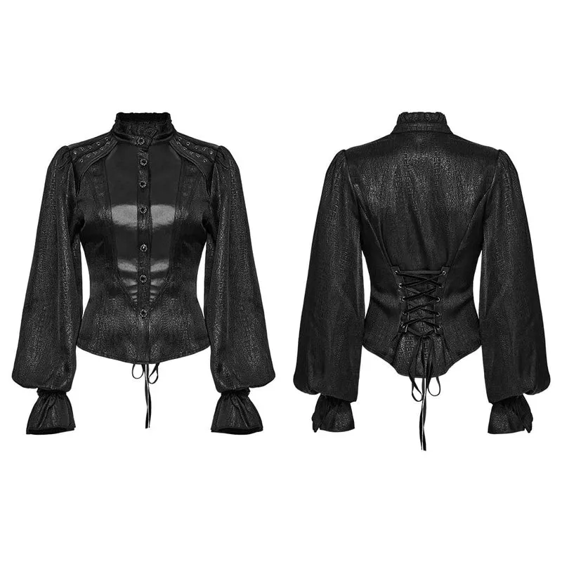 Gothic-Hemd mit Rüschen, Stehkragen und Puffärmeln für Damen