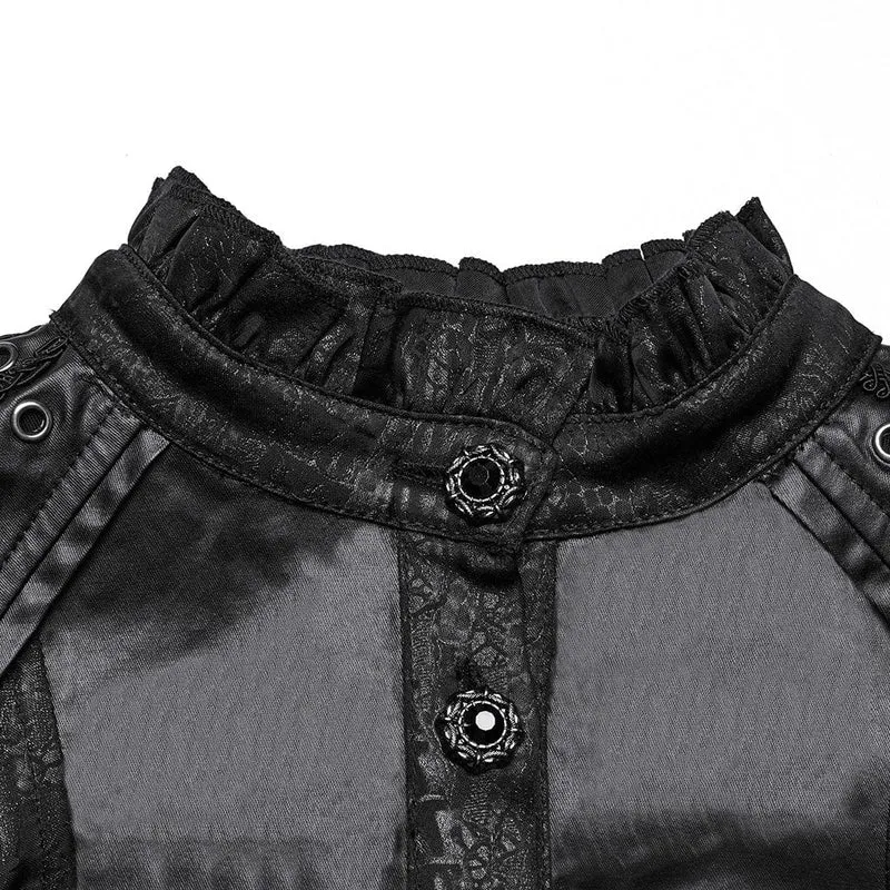 Gothic-Hemd mit Rüschen, Stehkragen und Puffärmeln für Damen