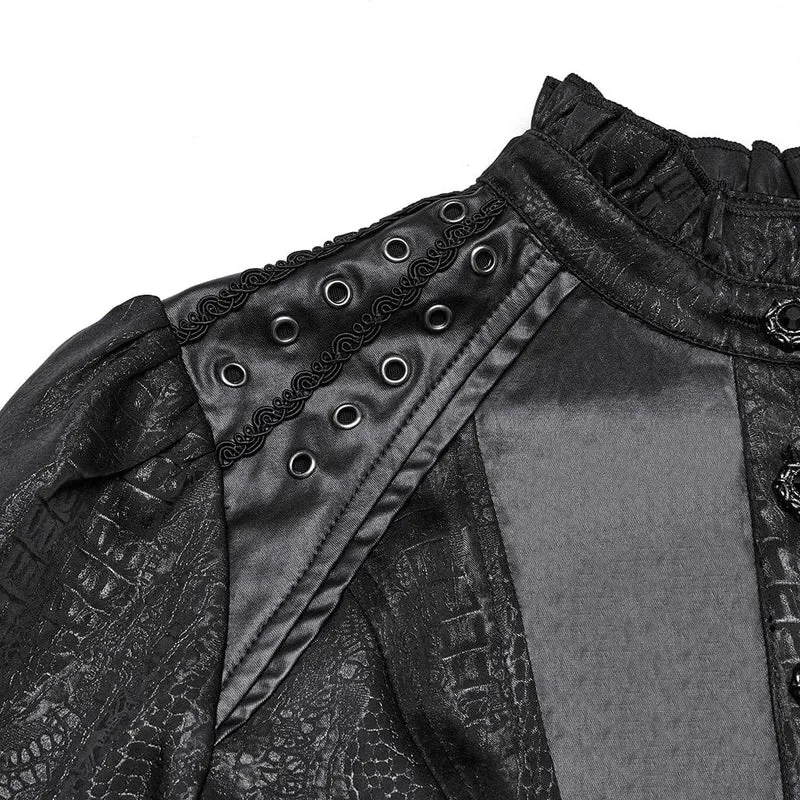 Gothic-Hemd mit Rüschen, Stehkragen und Puffärmeln für Damen