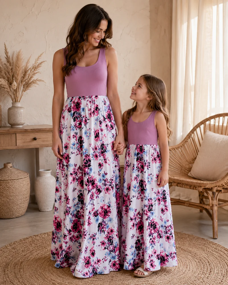 Mutter Tochter Kleid Lang