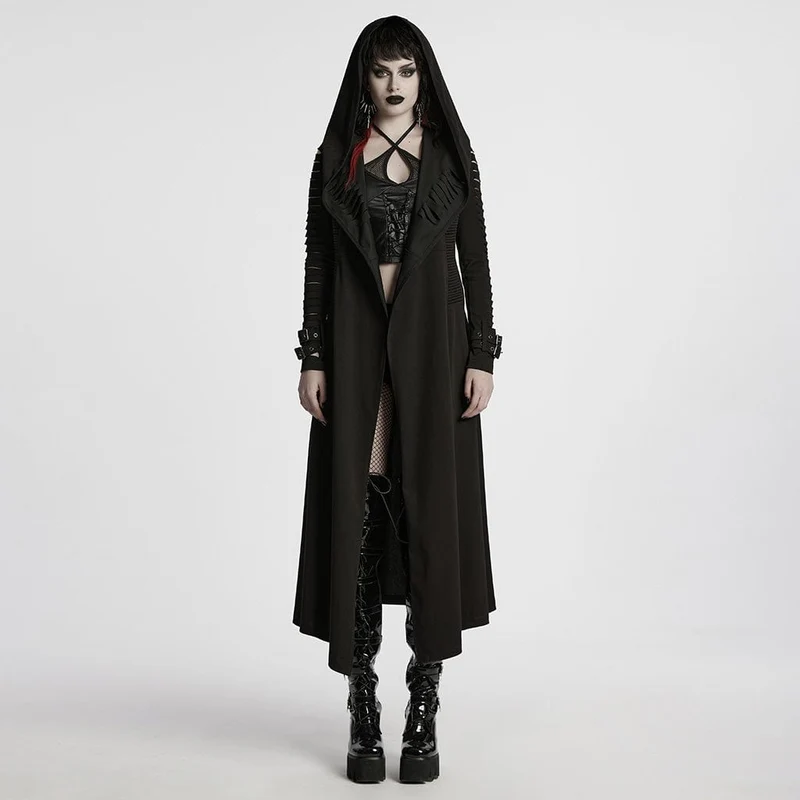 Damen Punk Buckle Ripped Coat mit Kapuze