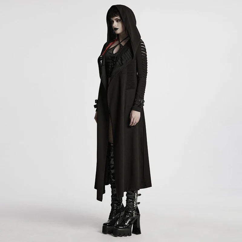 Damen Punk Buckle Ripped Coat mit Kapuze