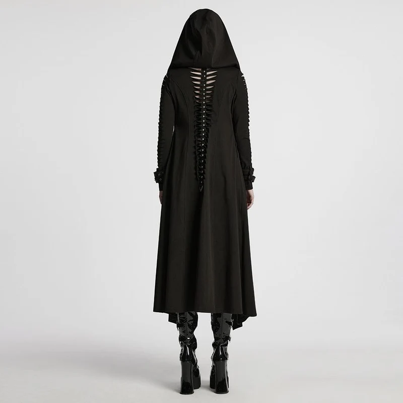 Damen Punk Buckle Ripped Coat mit Kapuze