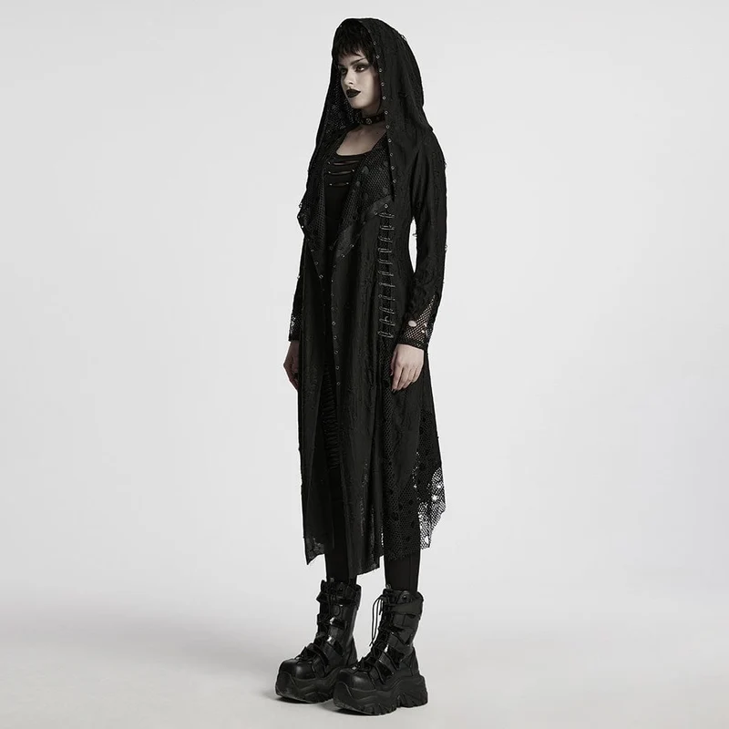 Gothic-Mantel aus zerrissenem Netzgewebe mit Kapuze für Damen