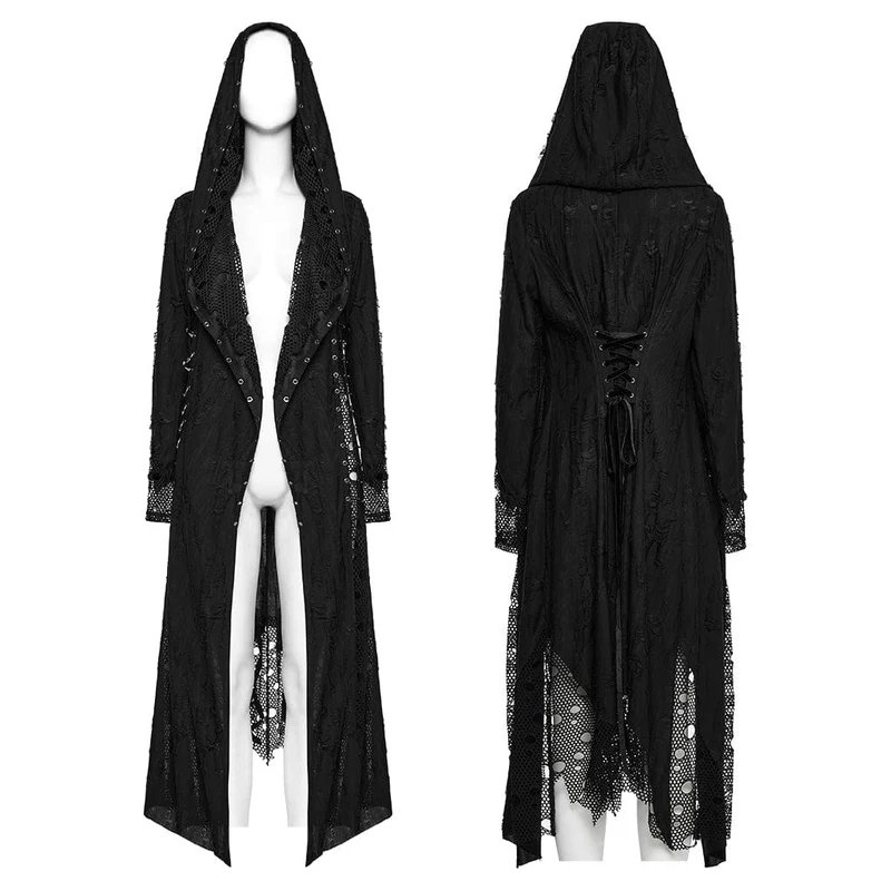 Gothic-Mantel aus zerrissenem Netzgewebe mit Kapuze für Damen
