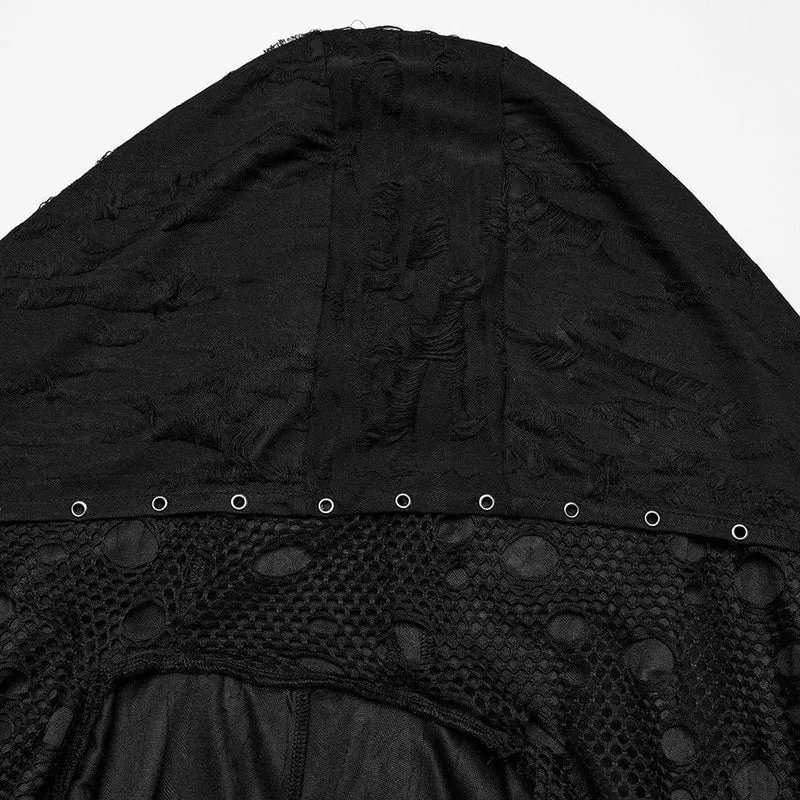 Gothic-Mantel aus zerrissenem Netzgewebe mit Kapuze für Damen
