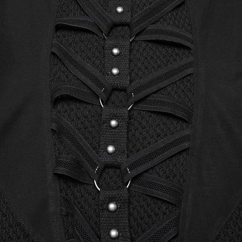 Damen Punk Strap Mesh Splice Transparentes Kleid mit Kapuze