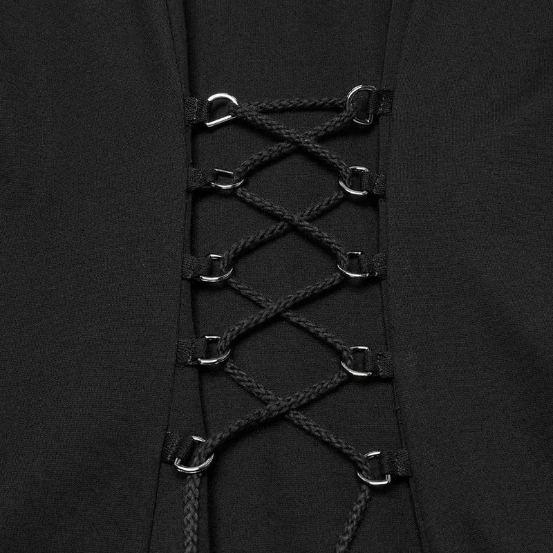 Damen Punk Strap Mesh Splice Transparentes Kleid mit Kapuze