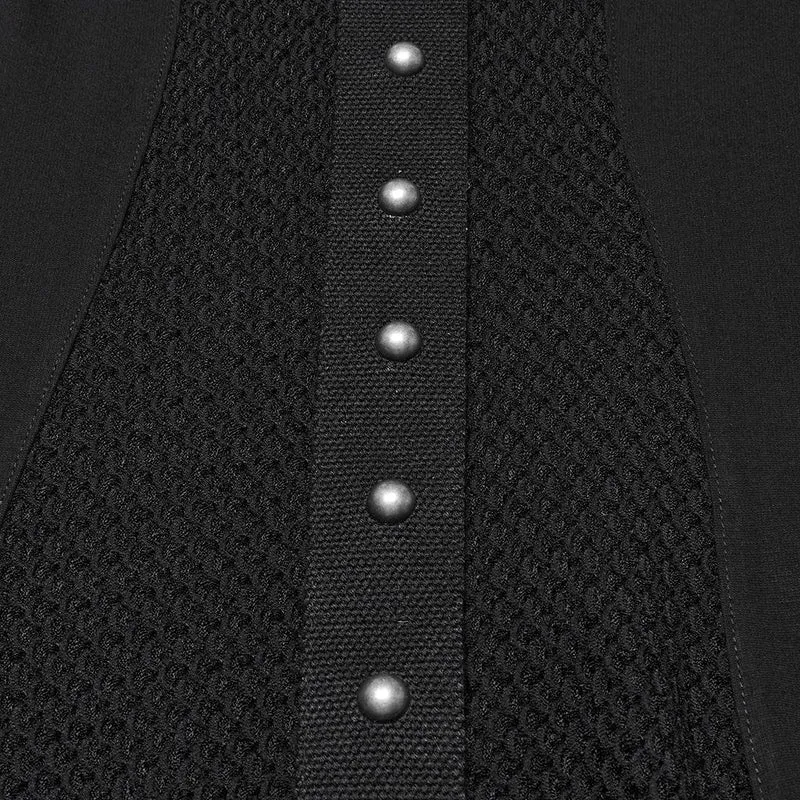Damen Punk Strap Mesh Splice Transparentes Kleid mit Kapuze
