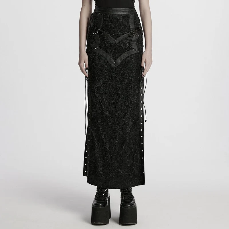Gothic-Schnürrock mit Nietenprägung für Damen
