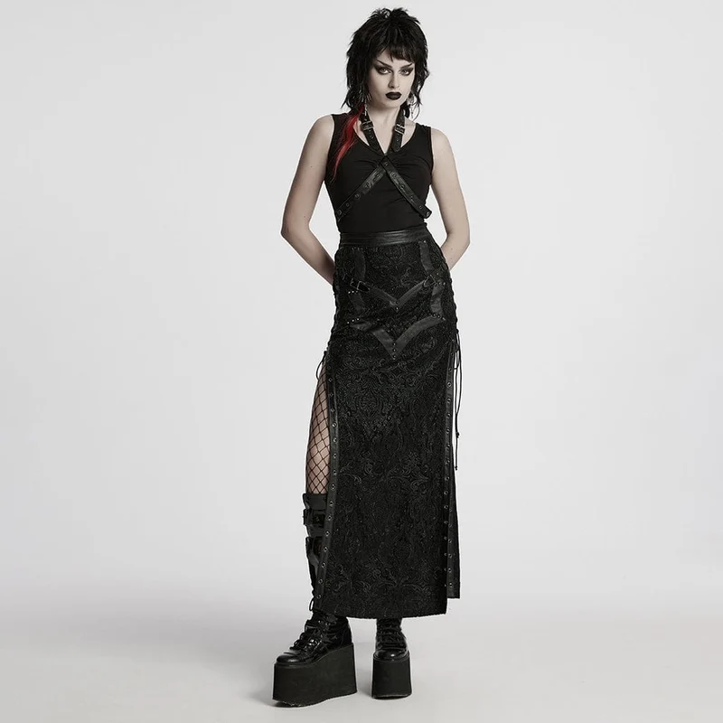 Gothic-Schnürrock mit Nietenprägung für Damen