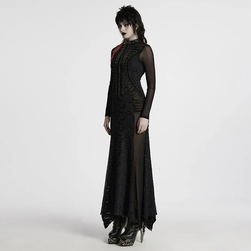 Punk-Brautkleid mit Rissen, Mesh-Einsätzen und Meerjungfrauenschnitt