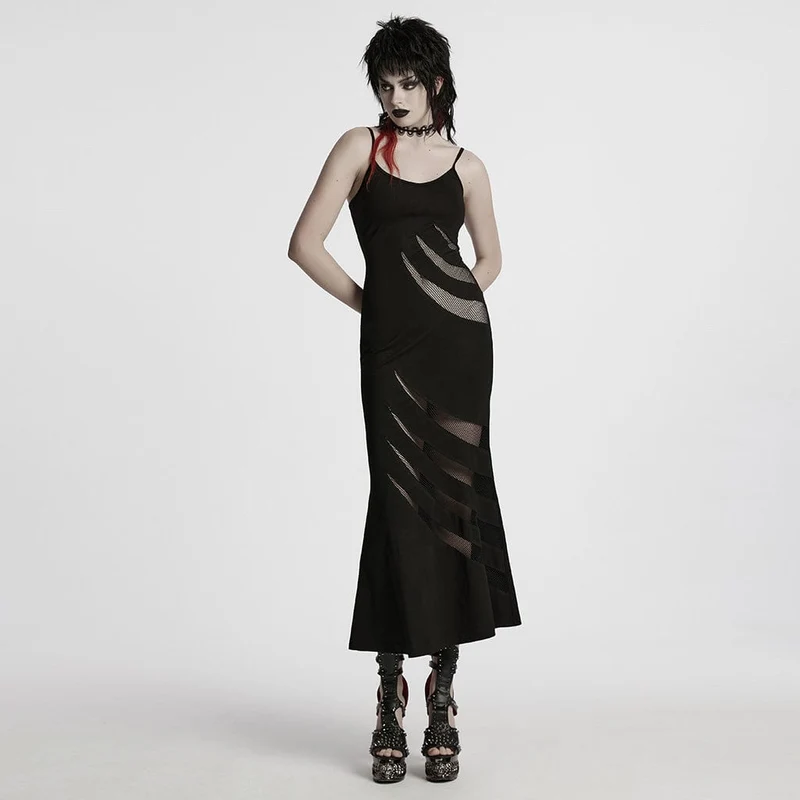 Damen Punk Mesh Splice Fishtail Honeymoon Slip Dress