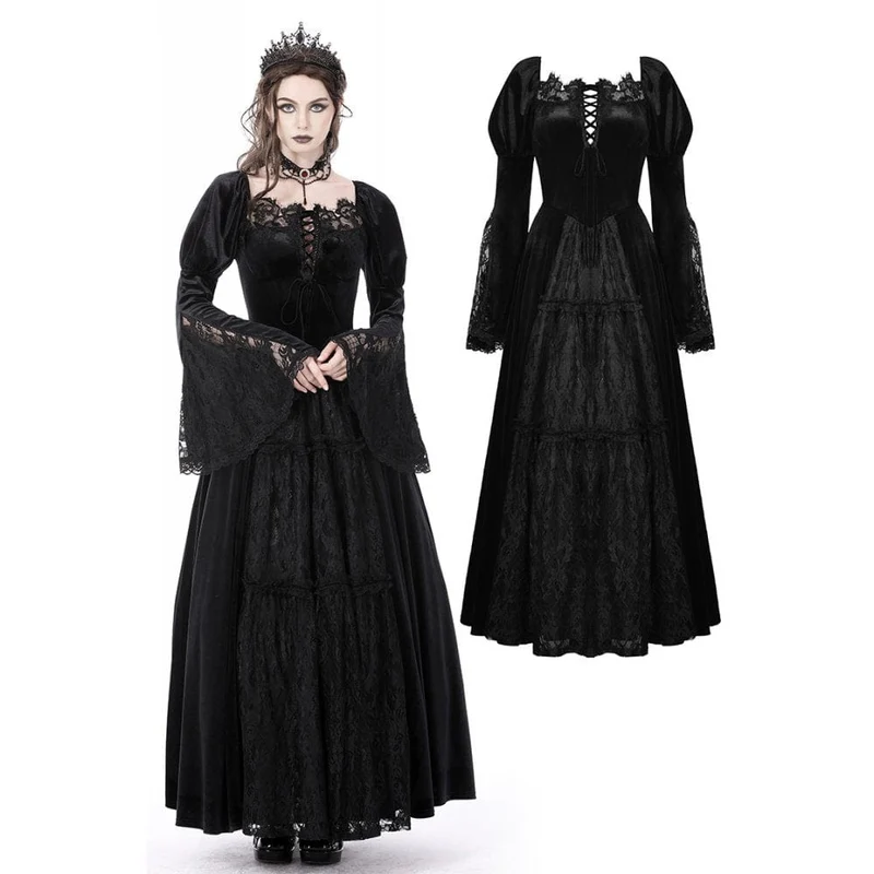 Gothic Brautkleid aus Samt mit Puffärmeln und Spitze im Damenstil