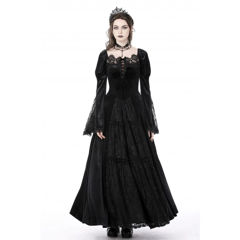 Gothic Brautkleid aus Samt mit Puffärmeln und Spitze im Damenstil
