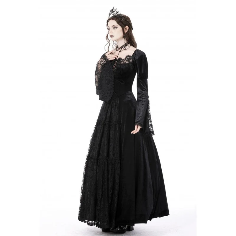 Gothic Brautkleid aus Samt mit Puffärmeln und Spitze im Damenstil
