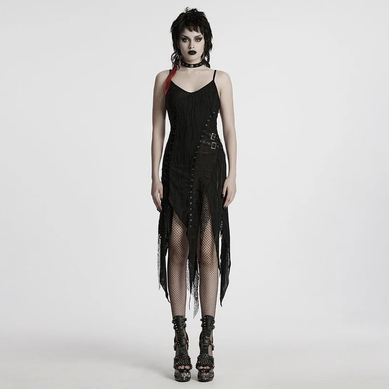 Gothic-Partykleid mit unregelmäßigen Rissen und Schnürung für Damen