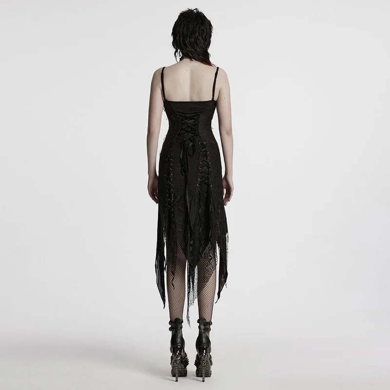Gothic-Partykleid mit unregelmäßigen Rissen und Schnürung für Damen
