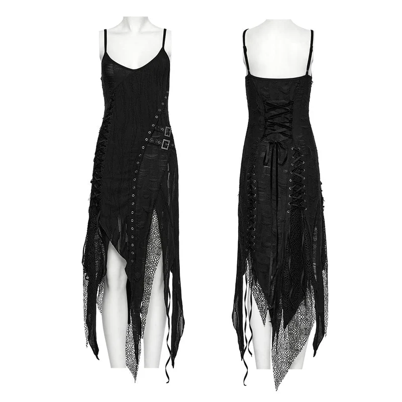 Gothic-Partykleid mit unregelmäßigen Rissen und Schnürung für Damen
