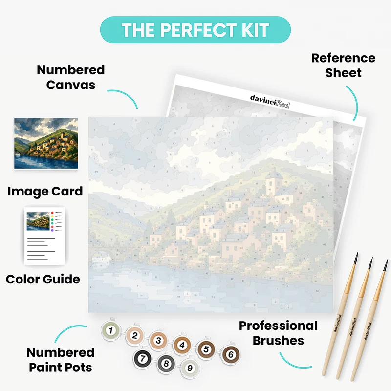 Riverside Hilltop Village - Paint by Numbers Kit