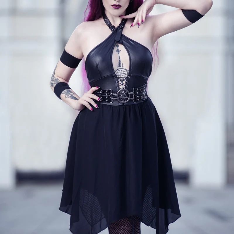 Punk-Partykleid mit unregelmäßigem tiefem Neckholder für Damen