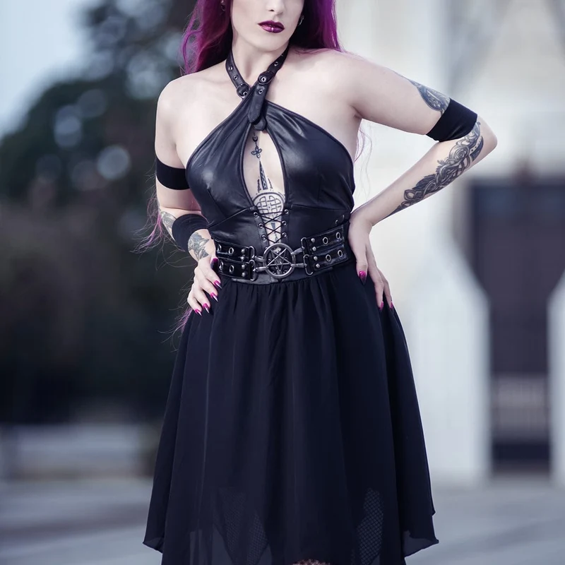 Punk-Partykleid mit unregelmäßigem tiefem Neckholder für Damen