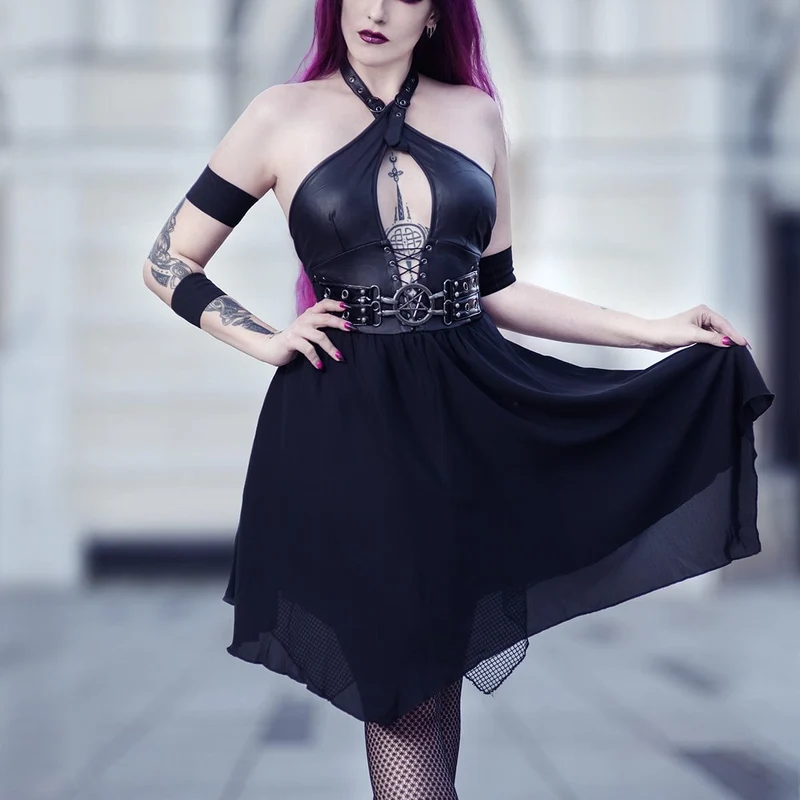 Punk-Partykleid mit unregelmäßigem tiefem Neckholder für Damen