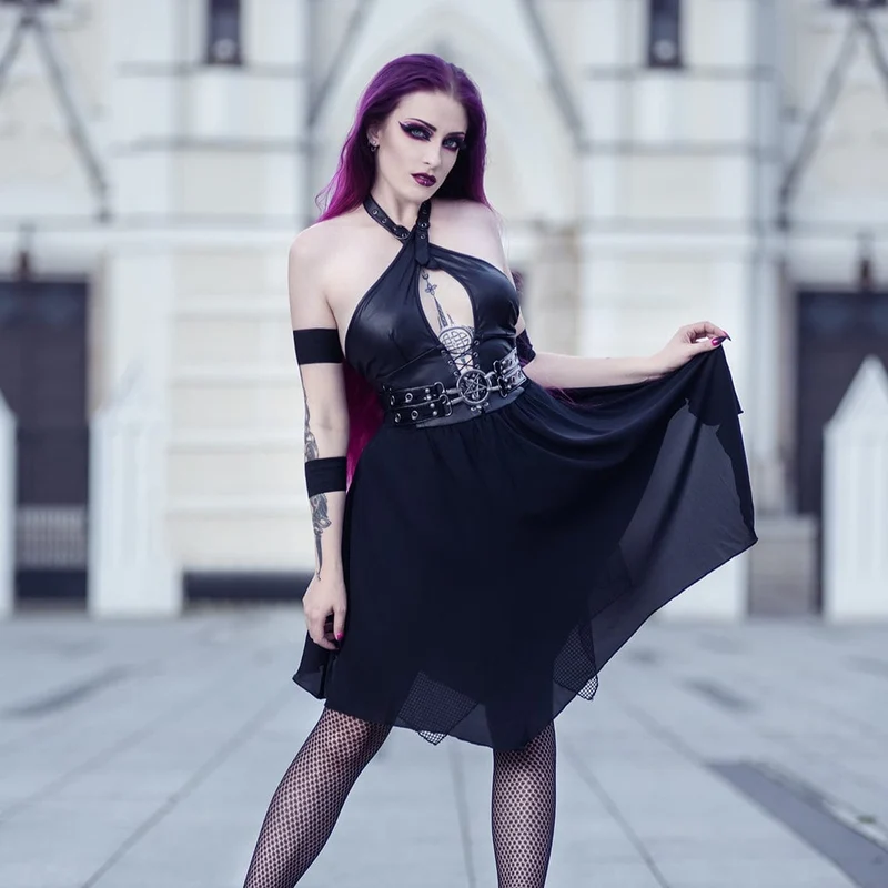 Punk-Partykleid mit unregelmäßigem tiefem Neckholder für Damen