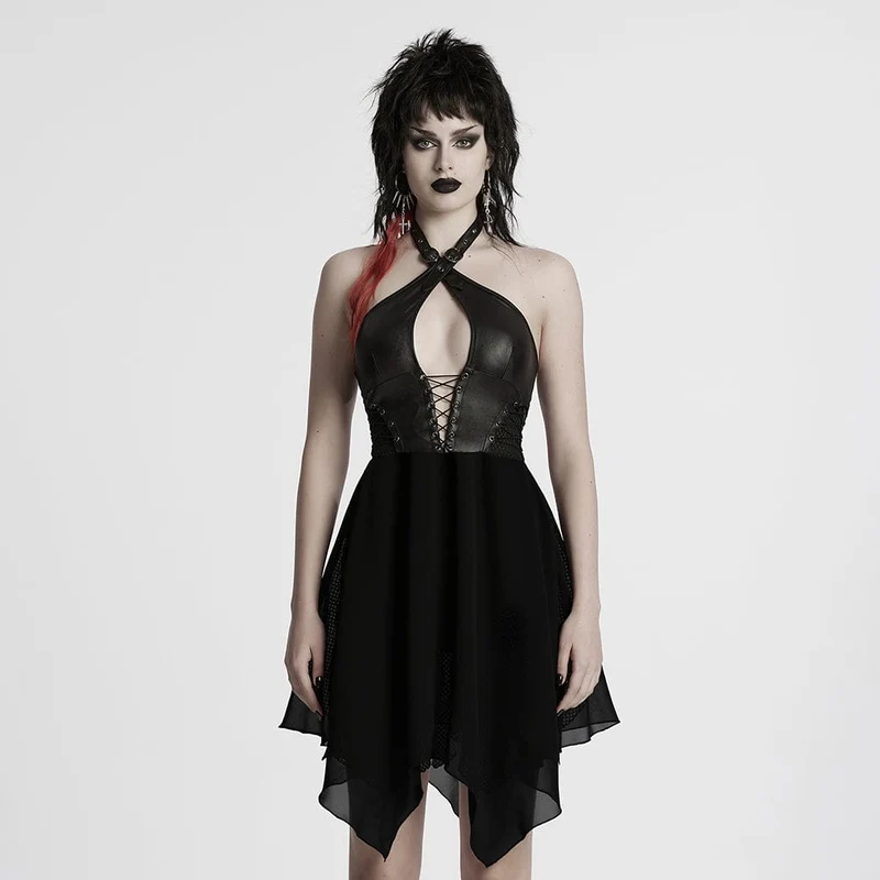 Punk-Partykleid mit unregelmäßigem tiefem Neckholder für Damen