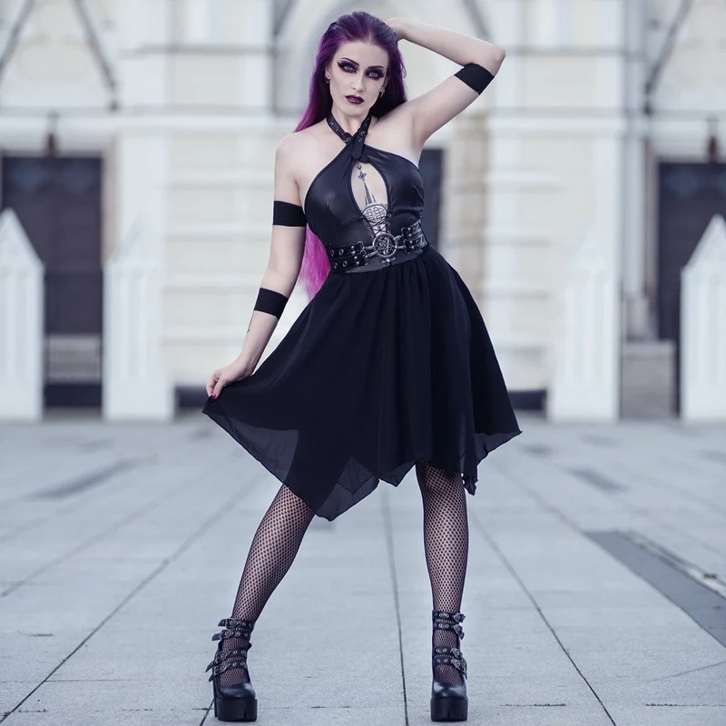 Punk-Partykleid mit unregelmäßigem tiefem Neckholder für Damen