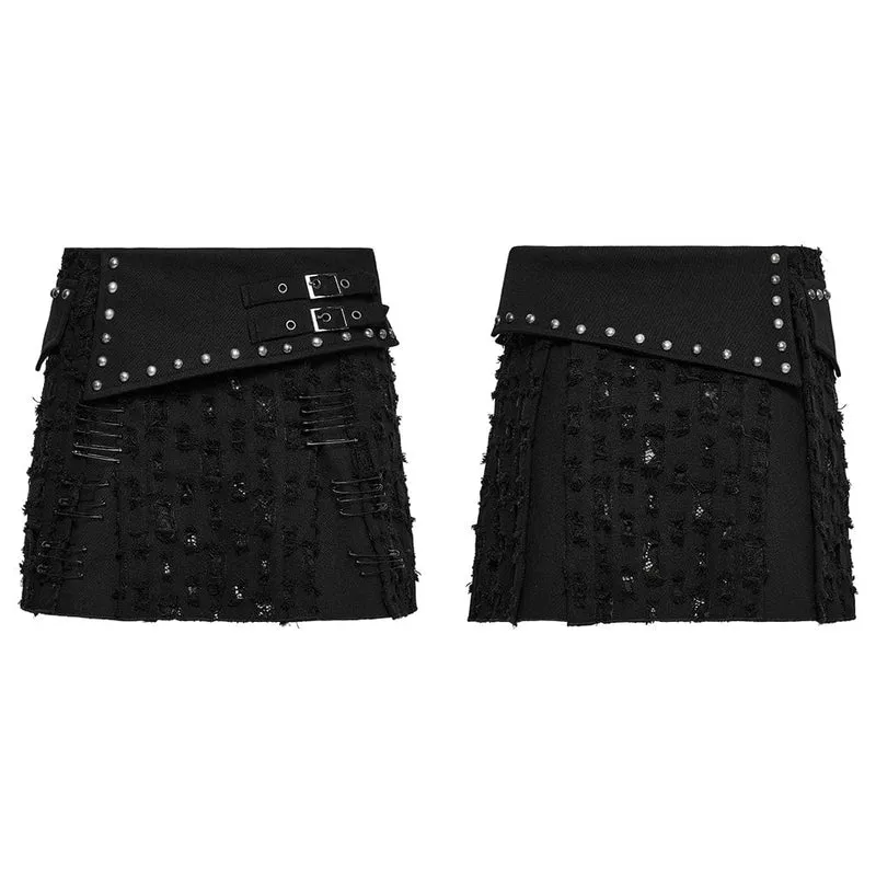 Zerrissener Jeansrock mit Punk-Nieten für Damen