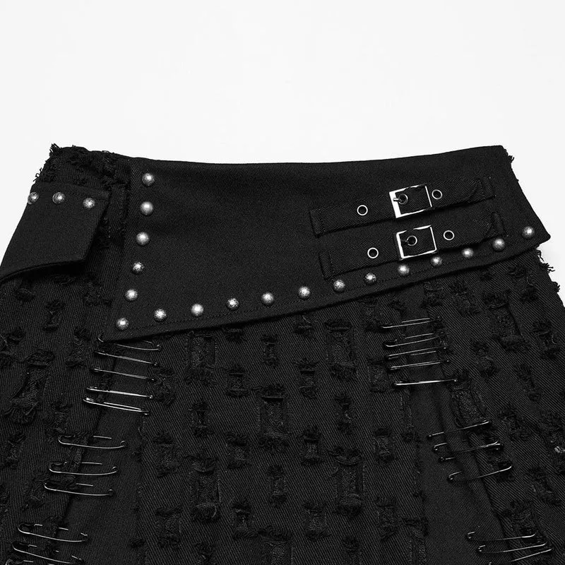Zerrissener Jeansrock mit Punk-Nieten für Damen
