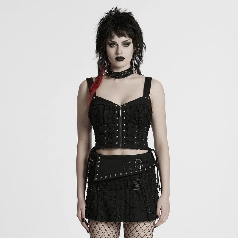 Zerrissenes Tanktop mit Punk-Nieten und Schnürung für Damen