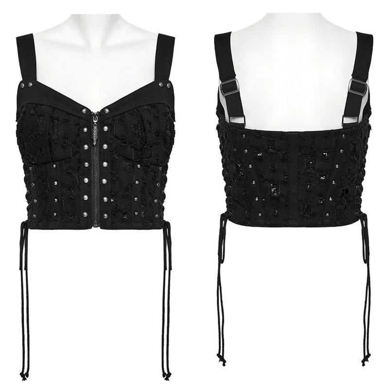Zerrissenes Tanktop mit Punk-Nieten und Schnürung für Damen