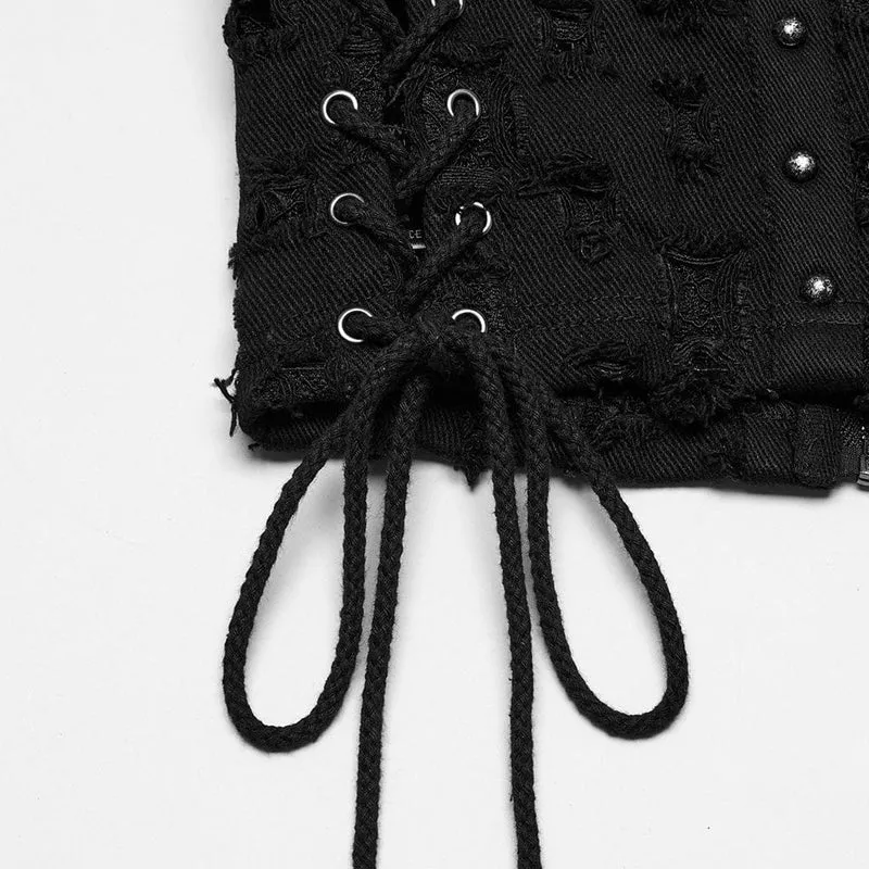Zerrissenes Tanktop mit Punk-Nieten und Schnürung für Damen