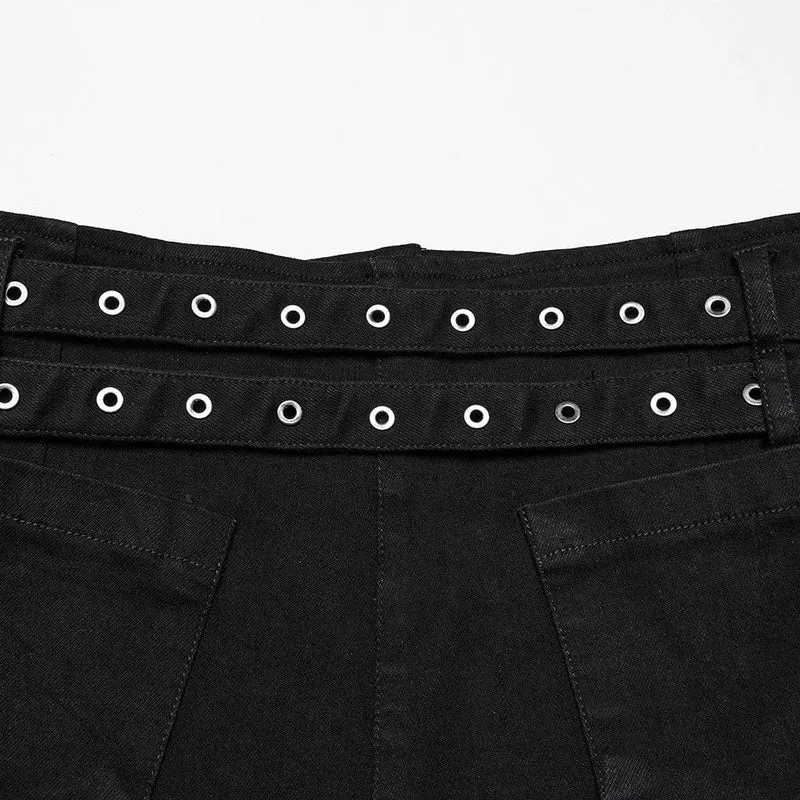 Punk-Jeansshorts zum Schnüren für Damen mit abnehmbarer Tasche